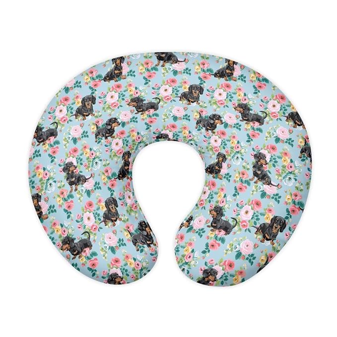 Jeiento Floral Black Dachshund Dog Nursing Pillow Cover Cartoon Blue Slipcover for Baby Removable Comfort Pillow Slipcovers for Breastfeeding U-Shaped Pillows