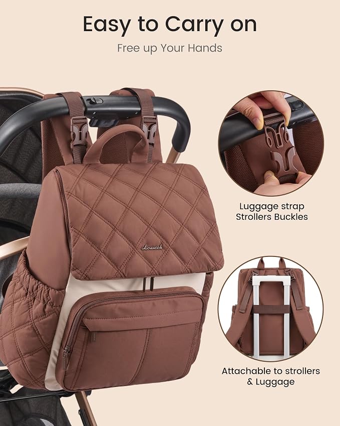 LOVEVOOK Diaper Bag Backpack With Pocket For Large Capacity Cup,Multi-Function Baby Travel Bag For Mom Dad,Waterproof Baby Bag for Boys Girls with Changing Pad,Insulated Bag,Stroller Straps,Brown