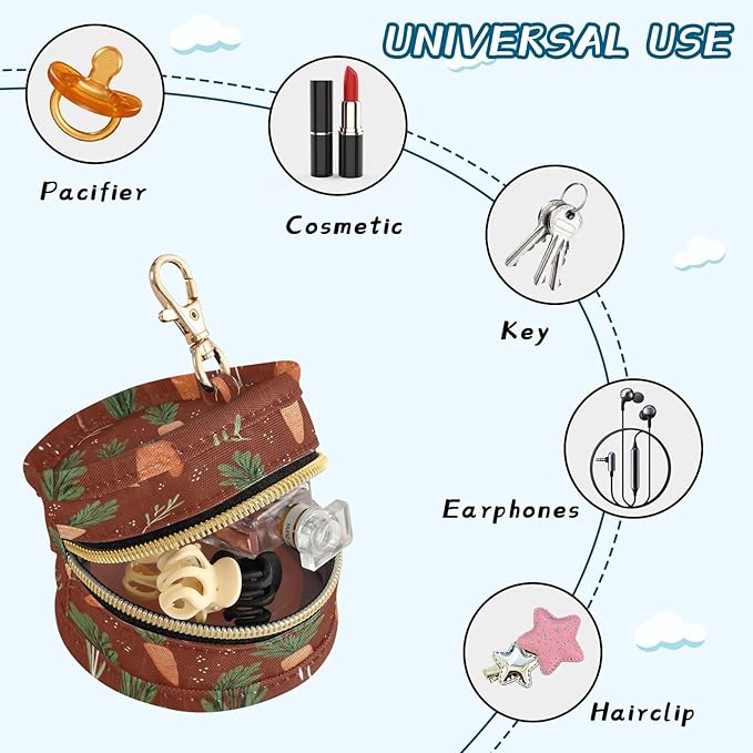 Pacifier Holder with Clip Pacifier Case for Diaper Bag Round Baby Pacifier Pouch Box Bag Portable Red Brown Carrots Easter