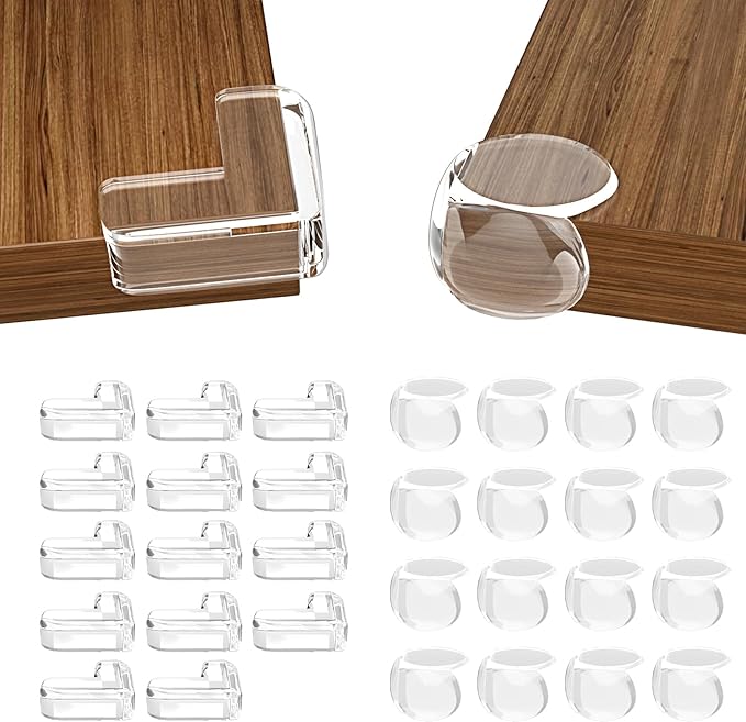 30 Pack Clear Baby Corner Protectors, L-Shaped & Spherical Furniture Edge Guards for Baby Proofing Soft PVC Table Corner Covers for Safety on Tables, Cabinets, Shelves ??Childproof Bumpers for Home