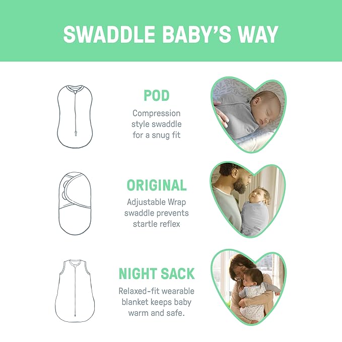 SwaddleMe by Ingenuity Comfort Pack Baby Swaddle Set, Size 0-3 Months, 5-14 Pounds, SwaddleMe Pod, Original Swaddle, Night Sack, 3pk - Mountaineer
