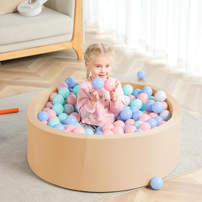 Foam Ball Pit, 36" x 12" Indoor Outdoor Soft Round Ball Pool Playpen Ideal Gift Toy for Kids, Soft Ball Pit (No Balls) - Beige