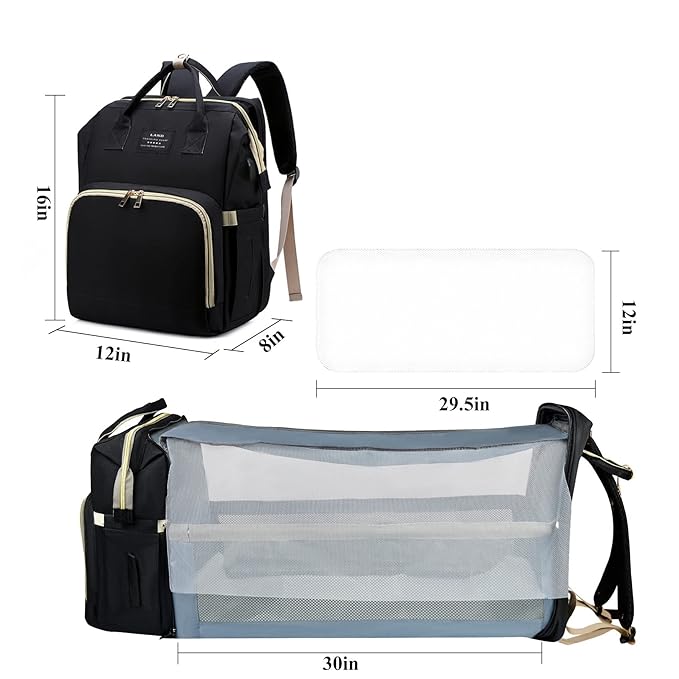 ANWTOTU Baby Diaper Bags with Changing Station,Waterproof Diaper Bag Backpack for Moms Dads with USB Charging Port,Large Capacity Multifunctional Baby Essentials(Black)