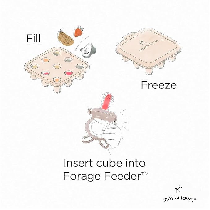 Moss and Fawn Baby's First Bites Bundle - Silicone Frozen Breast Milk Popsicle Kit with Forage Feeder & Teething Popsicle Ice Cube Tray - BPA, PVC, & Lead-Free - Fern