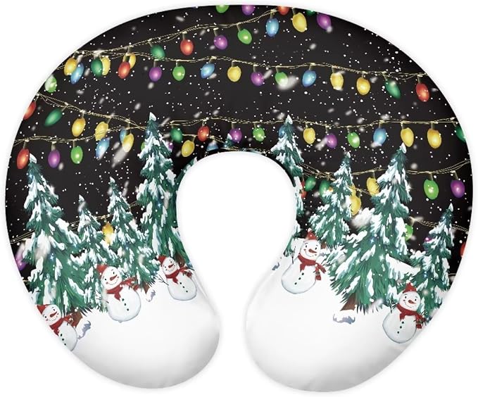 Christmas Lights Snowman Nursing Pillow Covers Breastfeeding Pillow Slipcover for Newborn Soft Nursing Pillow Case Skin-Friendly U-Shaped Hidden Zipper Design Xmas Decor