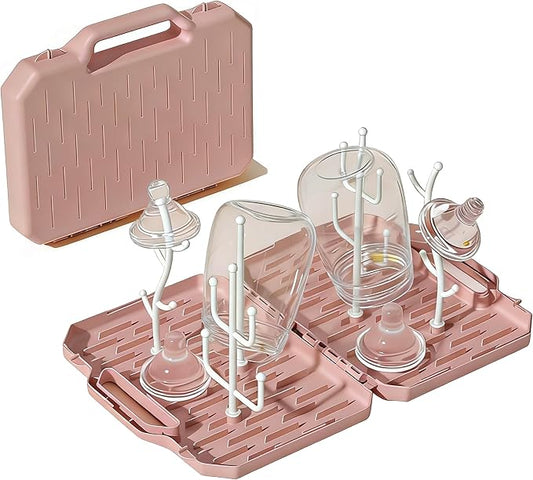 Portable Foldable Baby Bottle Drying Rack, Space Saving and Essential for Vacation Travel with Baby (Pink)