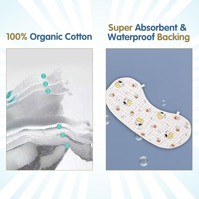 Muslin Burp Cloths, 6 Layers Baby Burp Cloths 6 Pack, Ultra-Soft Burping Cloth, Organic Cotton Boy Girl Burp Cloes Absorbent Spit-Up Cloths Mom Newborn Essentials Gift Set