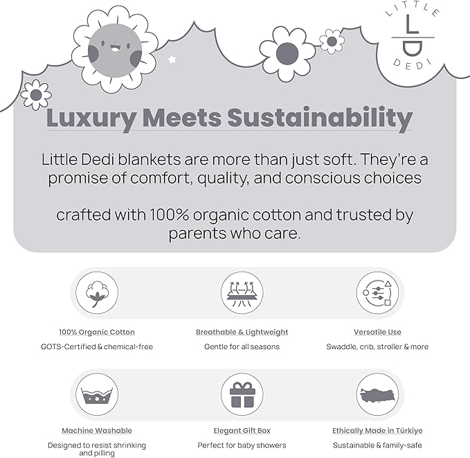 100% Organic Cotton GOTS Certified Baby Knitted Blanket with Gift Box - Soft Toddler, Crib, Stroller Blanket - Neutral Swaddle and Receiving Blanket for Newborns, 30"x40", Dark Grey