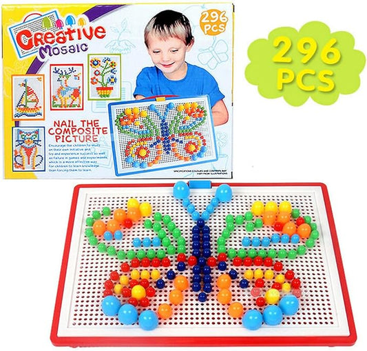 296pcs Mushroom Nails Pegboard Toddler Building Toy 3D Jigsaw Set Baby Letter Educational Toy