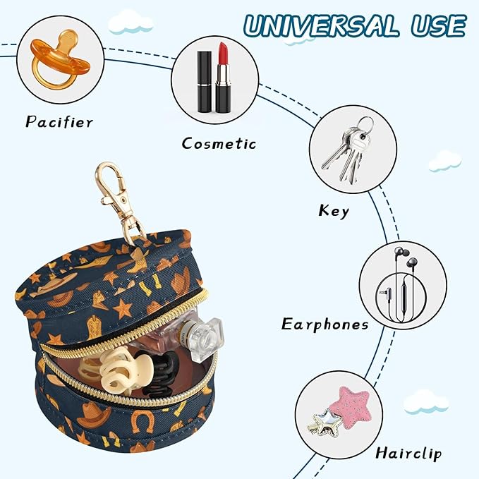 Western Cowboy Blue Pattern Pacifier Holder Case Newborn Pacifier Storage Pouch for Boys Girls Easy Attach to Diaper Bag Portable Baby Essentials Container