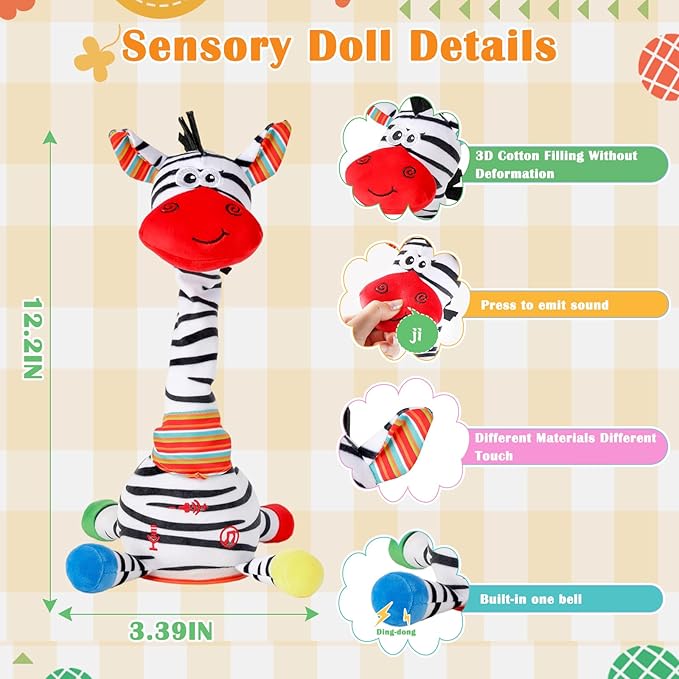 Dancing Talking Zebra Toy, Stuffed Animal Baby Toy Repeating What You Say, Easter Toys for Kids Glowing Musical Electronic Zebra with Striped Plush Gifts for Toddlers 1-3 Years Old