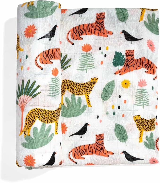 Rookie Humans Super Soft Viscose from Bamboo Muslin Swaddle Blankets for Baby Girls and Boys ??Silky Soft - 47 x 47 inches Swaddling Blankets - Newborn Baby Essentials, Jungle