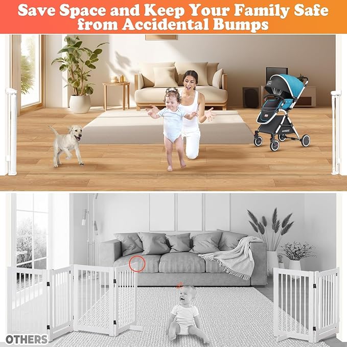 275" Retractable Baby Gates Dog Gate - 23ft Extra Wide Expandable Child Safety Gate,49" Tall Toddler Pet Mesh Gate with Reinforced Strips for Doorways,Stairs,Hallways,Outdoor & Indoor Large Openings
