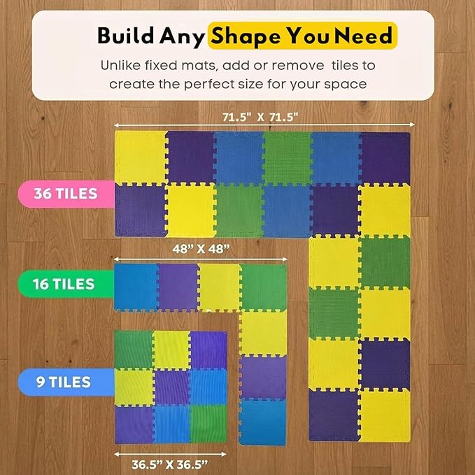 MioTetto Baby Play Mat, Comfortable Playtime Mat ??Portable Foam Floor Tiles, Safe Baby mat for Floor for Crawling & Development, Soft Play mat for Babies, Stylish Interlocking Foam Tiles