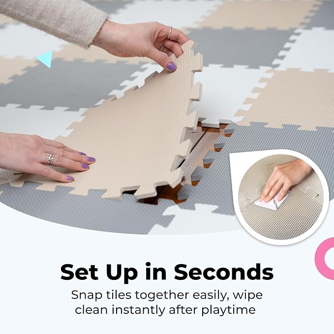 MioTetto Baby Play Mat, Comfortable Playtime Mat ??Portable Foam Floor Tiles, Safe Baby mat for Floor for Crawling & Development, Soft Play mat for Babies, Stylish Interlocking Foam Tiles