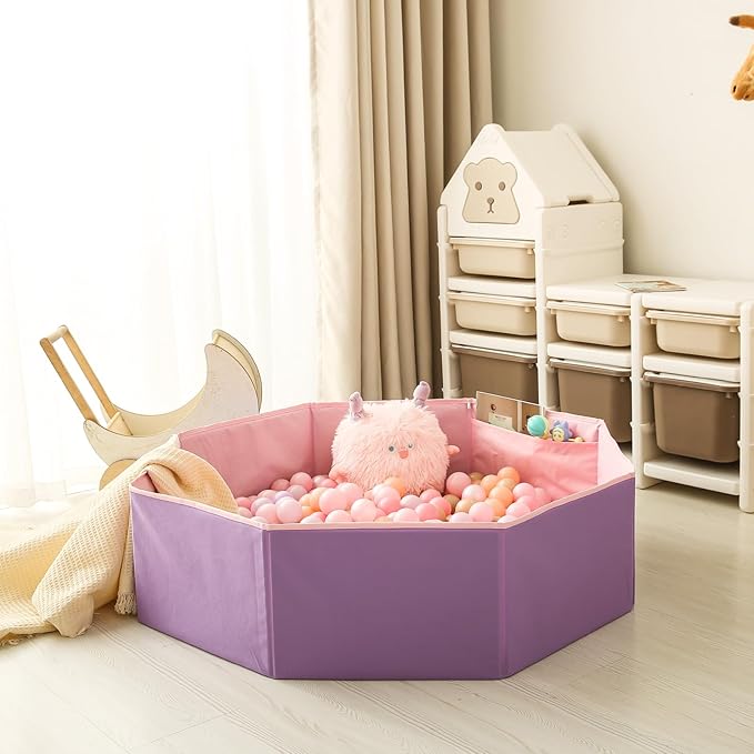 GOGOSO Foldable Ball Pit for Toddlers Large Soft Indoor Outdoor Pop Up Baby Kids Infant Ballpit Big Collapsible Puppy Dog Cat Pits with Basketball Hoop (Balls Not Included) Pink Purple