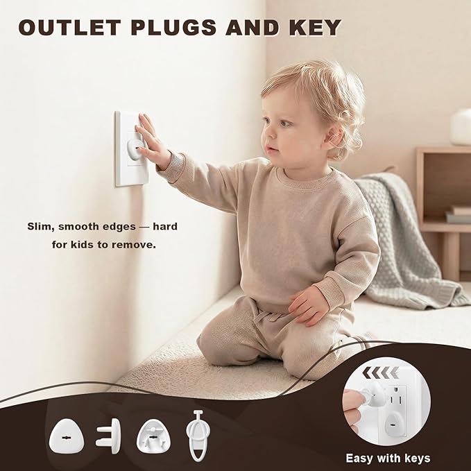 Baby Proofing Kit for Child, 45 Pack Child Safety Pack – Cabinet & Drawer Locks, No Drill Corner Guards, Outlet Covers, Universal Safety Straps, U-Shaped Locks, Door Stopper for Toddlers Safe
