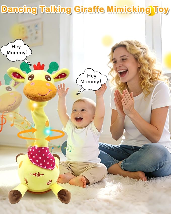 Pbooo Dancing Talking Giraffe Toy, Stuffed Animal Repeats What You Say, Electronic Musical Plush with Glowing Light, Interactive Baby Toys Gifts for Toddlers Kids Boys Girls 1 2 3 Years Old