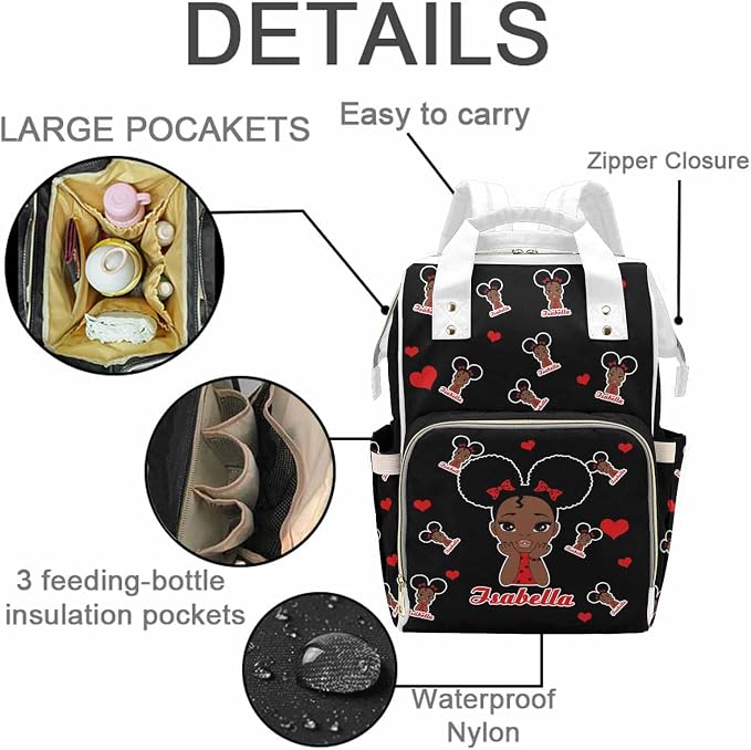 M YESCUSTOM Custom Diaper Bag Backpack with Love Heart Personalized Red Mommy Nursing Backpack for Women Travel Holiday Gift for Wife