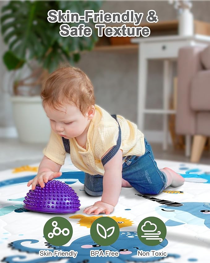 TINYHARBO Premium Foam Baby Play Mat 71x59 ??Removable & Machine Washable Cover, Extra Thick Padding Playpen Mat, Non-Slip Crawling Mat, Easy to Clean for Infants, Toddlers & Babies