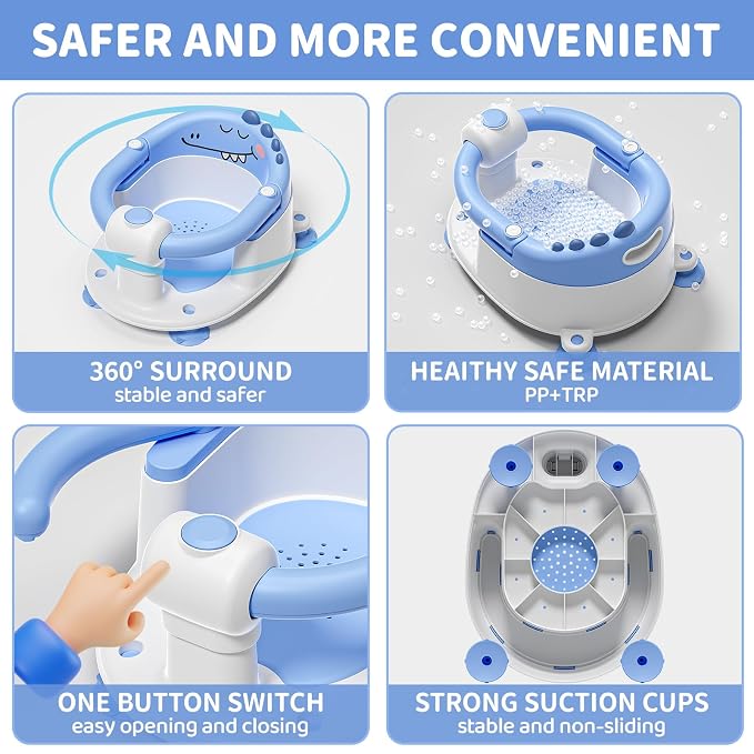 TPN Baby Bath Seat for Babies 6 Months & Up, Non-Slip Toddler Bath Seat with 5 PCS Waterproof Emoji Stickers, Portable Infant Bath Seat for Baby(Blue)