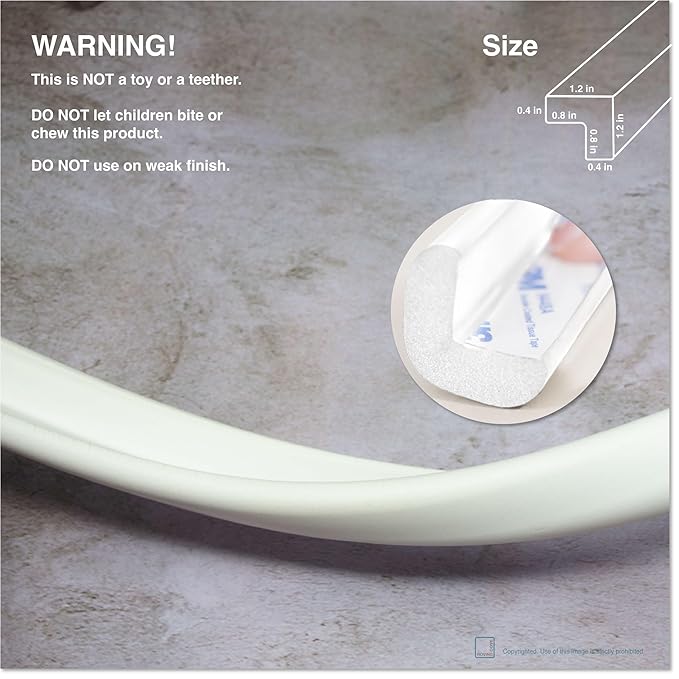 Roving Cove HeftyFit Edge Protector for Baby Proofing (6ft Large Edge Only), Heavy-Duty Soft Furniture Edge Bumper Guards, Desk Edge Cushion, Wall Corner Covers, 3M Adhesive, Oyster White (Off White)