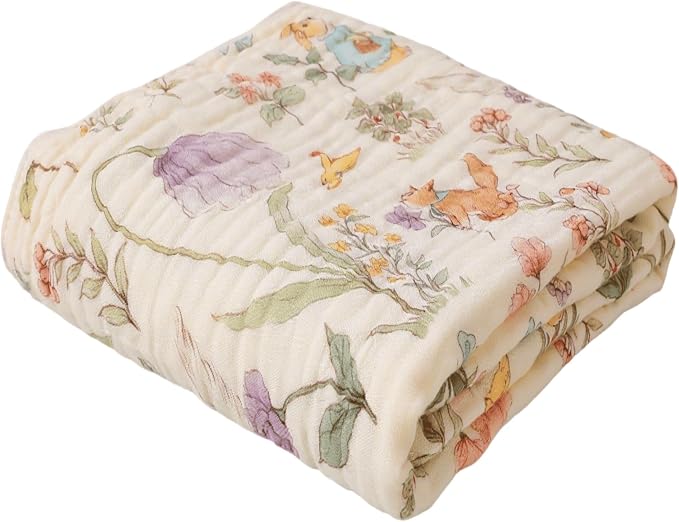 6-Layer Muslin Baby Blanket Made with Organic Cotton - Enchanting Woodland Garden,Swaddle & Crib Quilt, 43" x 43",Garden(Gender Neutral)