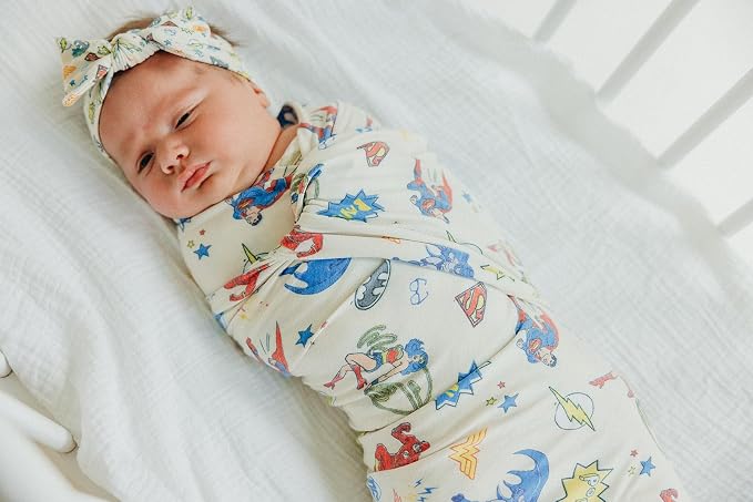 Copper Pearl Swaddle Blankets for Newborns | Soft Stretchy Receiving Blankets for Boys and Girls | Large 46 x 46 Inch Baby Blankets | Lightweight and Breathable Swaddles | Justice League