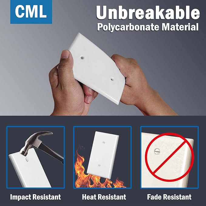 CML Oversized Blank Wall Plate, 6 Pack Jumbo Blank Outlet Covers, 1-Gang No Device Switch Plates, Over-Size 3.5??x 5.5?? Impact Resistant, Gloss White, ETL Listed