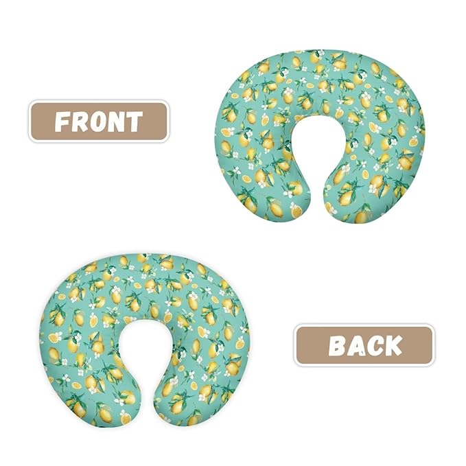 Lemon and Flower Pattern Nursing Pillow Cover for Baby Boy Girl Slipcover for Breastfeeding Pillows, Soft and Stretchy Safely Breastfeeding Pillow Cover Breathable and Washable