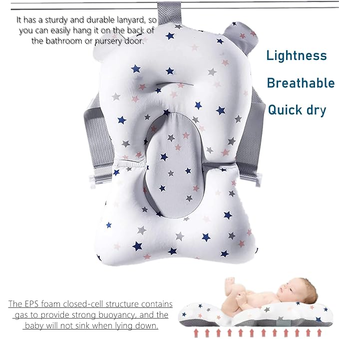Stars Style Infant Baby Bath Cushion Bathtub Support Shower Seat Bather Foam Floating Soft Bath Pillow Bathtub Insert Tray Non-Slip Portable Newborn Shower Bath Mat for Baby 0-12 Months