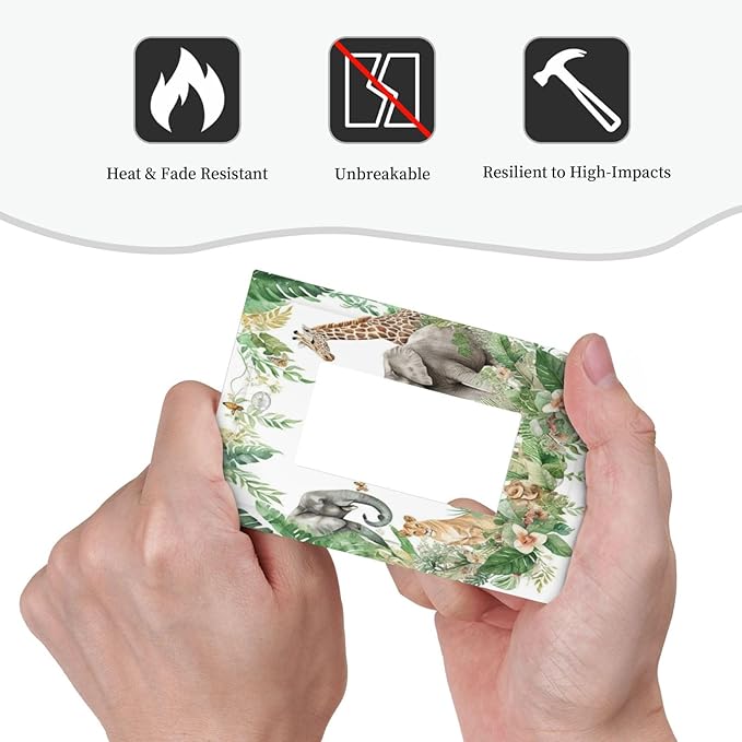 Tropical Leves Safari Animals Giraffe Elephant Zoo Decorative Outlet Covers 1 Gang Single Rocker Light Switch Cover Plate Wall Plates GFCI Faceplate for Kids Room Nursery Decor