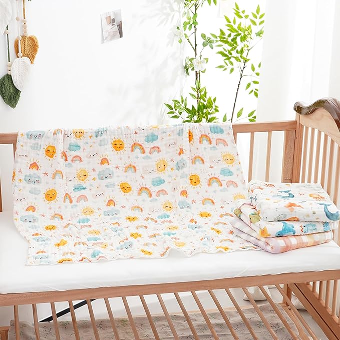 Muslin Swaddle Blankets 6-Layer Cotton Baby Blankets for Boys & Girls 43"X43"Inches Receiving Blankets,Soft Skin-Friendly Baby Crib Blanket,Breathable Quilt Bedspread(Sunny)