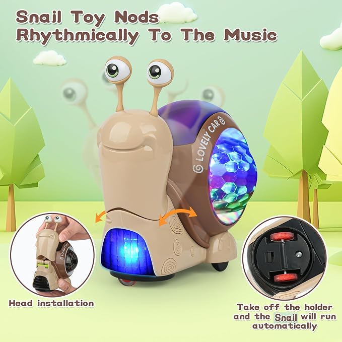 Baby Toddler Crawling Toys 6-12 Months, Musical Snail Baby Toy, Infant Crawling Tummy Time Development Toys Boy Girl Christmas Birthday Gifts (Snails Brown)