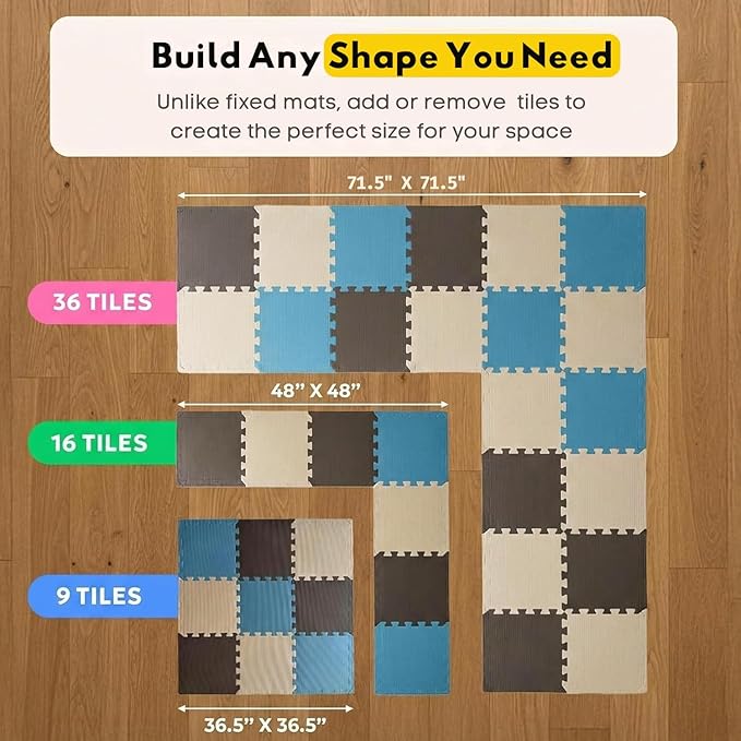 MioTetto Baby Play Mat, Comfortable Playtime Mat ??Portable Foam Floor Tiles, Safe Baby mat for Floor for Crawling & Development, Soft Play mat for Babies, Stylish Interlocking Foam Tiles