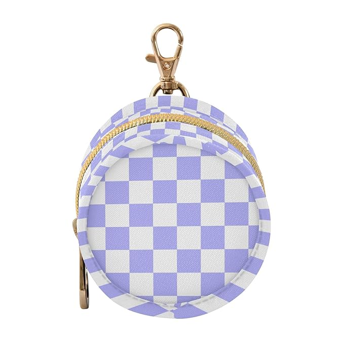 Checkered Plaid White Purple Print Pacifier Holder Case with Metal Clip Portable Pacifiers Pouch for Newborn Baby Girls