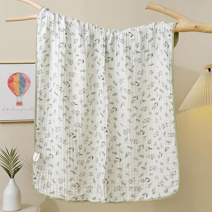 Ultra Soft Muslin Baby Blanket Pack of 2 Cotton Swaddles Bed Blankets for Babies and Toddlers Boys Newborn 43 x 43 inches (Green and Coffee)