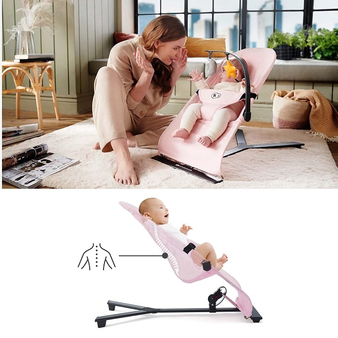 Kinderkraft Mimi Portable Baby Bouncer, Safe and Ergonomic Bouncer Seat with Spine Support and an Additional Play Bar for Babies 0-6 Months, Pink