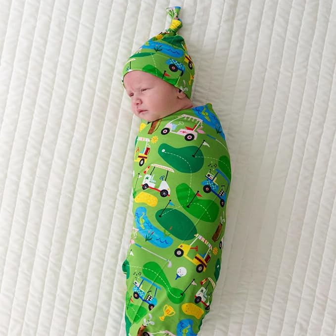 Little Sleepies Swaddle & Hat Set, Baby Swaddles Newborns, Soft Viscose from Bamboo Swaddle Blanket Wrap (Fairway Fun)