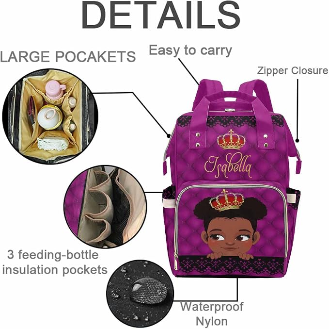 M YESCUSTOM Personalized Name Diaper Bag for Women Custom Nursing Nappy Bag Waterproof Nappy Travel Daypack for Mom Gifts