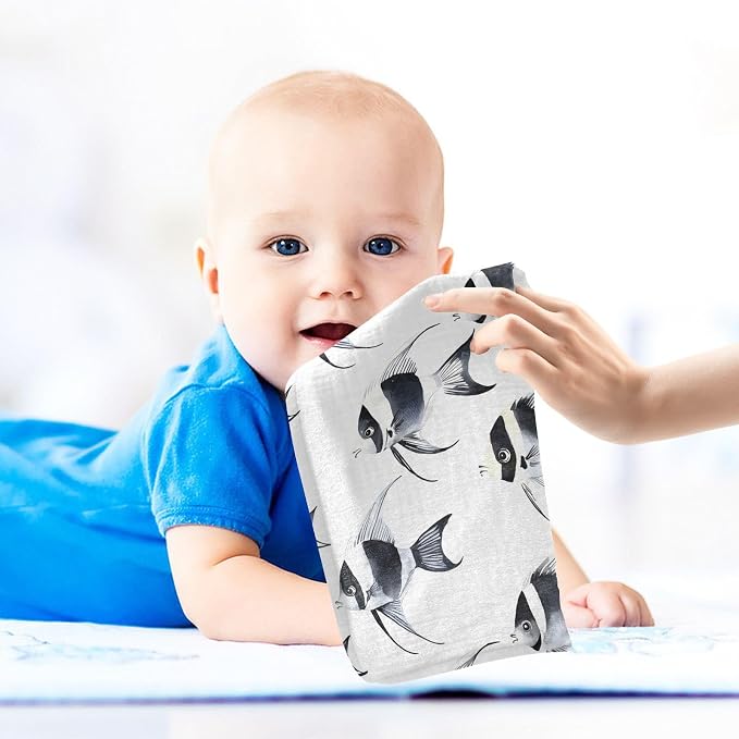 vvfelixl Black and White Angelfish Baby Burp Cloths Baby Muslin Washcloths for Boys Girls Cotton Babys Face Towel for Newborn Infants Soft and Absorbent 11.8 X 11.8 in, 5 Pack