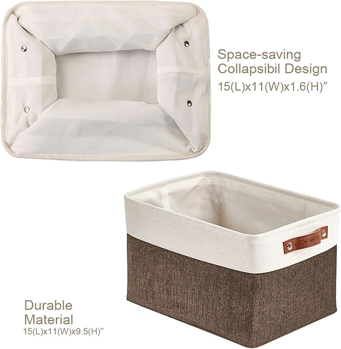 DECOMOMO Storage Baskets for Shelves - Fabric Storage Bins, Linen Closet Organizers and Storage (Brown & White, Large - 4 Pack)