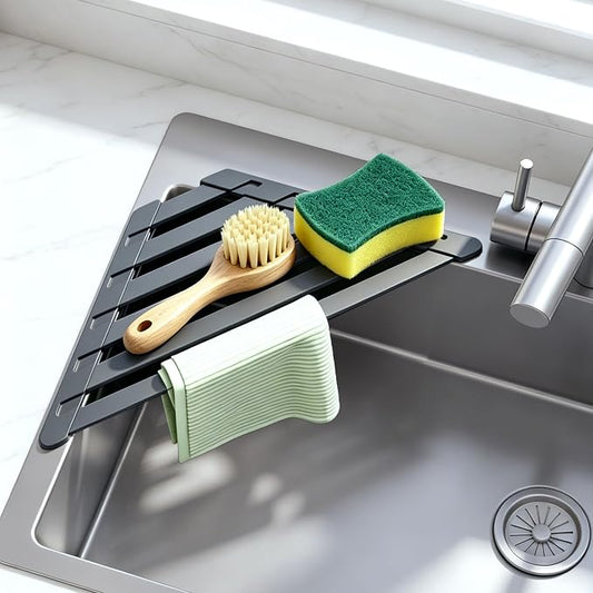 Sink Corner Drying Rack - Foldable Triangular Sink Sponge Holder, Dish Drying Rack Over the Sink, Kitchen Sink Accessories (Grey, 13.78" x 7.87")
