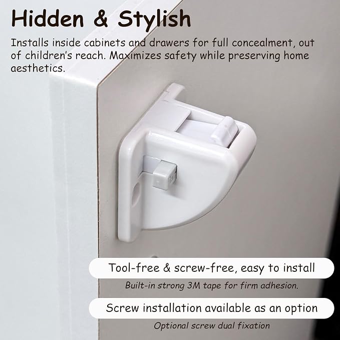 Deeki 20p Baby Safety Magnetic Cabinet Locks Invisible Cabinet Locks for Drawer Door Child Proofing Easy Installation Strong Adhesive