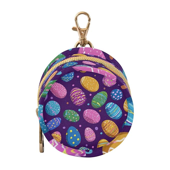 Pacifier Holder with Clip Pacifier Case for Diaper Bag Round Baby Pacifier Pouch Box Bag Portable Colorful Easter Eggs and Polka Dots