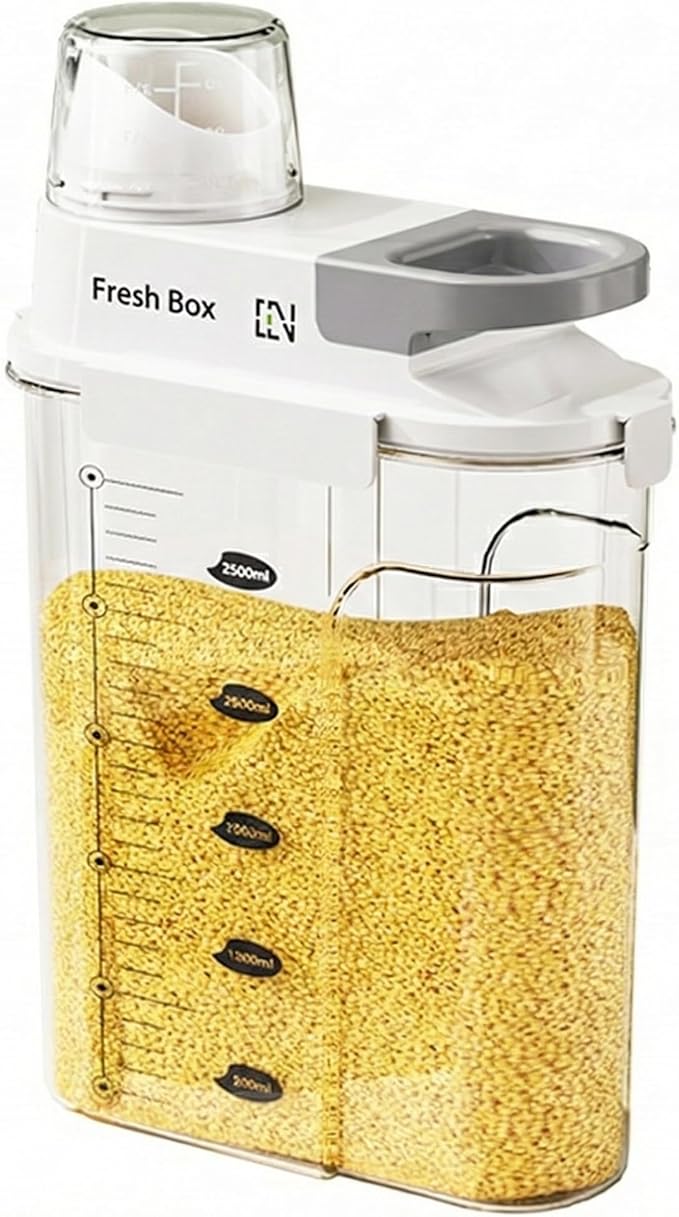 Rice Storage Container Grain Dry Food Flour Bin, Pet Dog Cat Food Dispenser with Measuring Cup, BPA-Free Clear Plastic Kitchen and Pantry Sugar Organizer (5.5, Pounds)