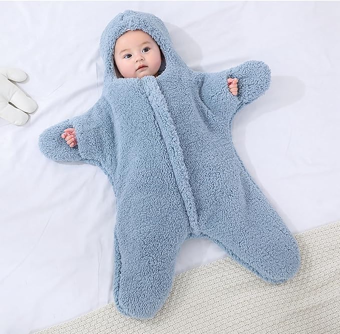 Baby Wearable Sleeping Bag Baby Starfish Onesie Newborn Snowsuit Winter Jumpsuit Outfit Hooded Swaddle Blanket Stroller Wrap for 2-6 Months Boys Girls