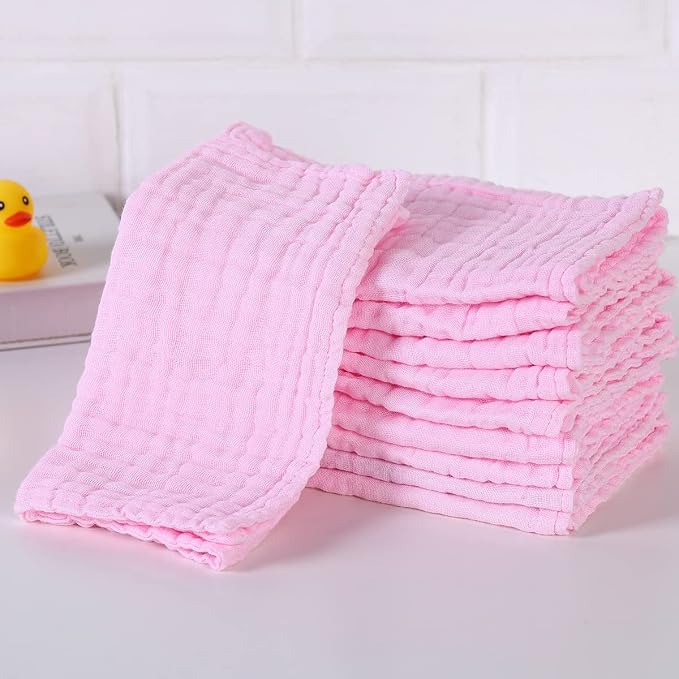 Muslin Baby Burp Cloths 10 Pack Large 100 Cotton Hand Washcloths 6 Layers Extra Absorbent and Soft (Pack of 10,Pink)