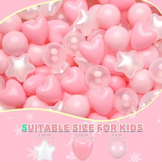 TRENDPLAY Ball Pit Balls Star and Heart Shapes for Toddlers - 50 100 200 500 Count Plastic Balls for Ball Pit Fun and Play