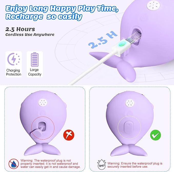 Baby Bath Toys, Rechargeable Bath Toys for Kids Ages 1-3 & 6-12 Months with 3 Hours Non-Stop Fun, Dual Sprinkler, 3 Modes Light Up, Toddler Birthday/Christmas Water Table BathTubs Pool Toys,Purple